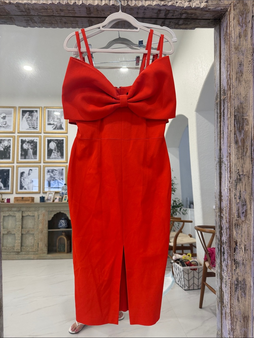 Karen Millen Red Bow-Front Midi Dress with Double Straps
